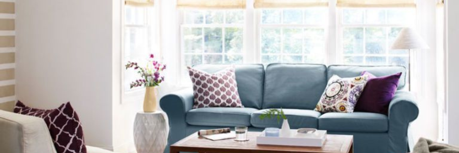 Blue upholstery fabric sofa in a living room